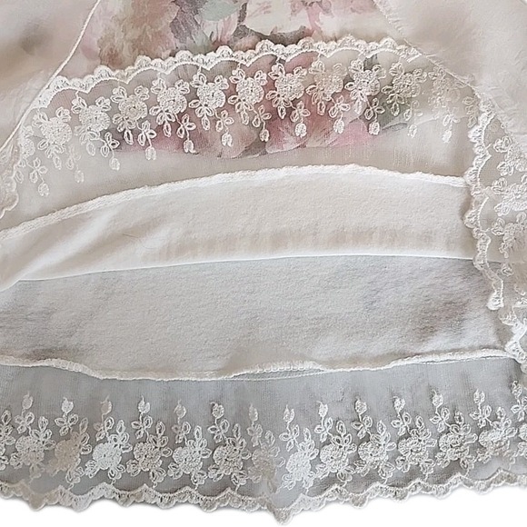 VTG Womens Silk Top S Pastel Pink Floral Bell Sleeve Lined Fairy Soft Cottage - Picture 4 of 12